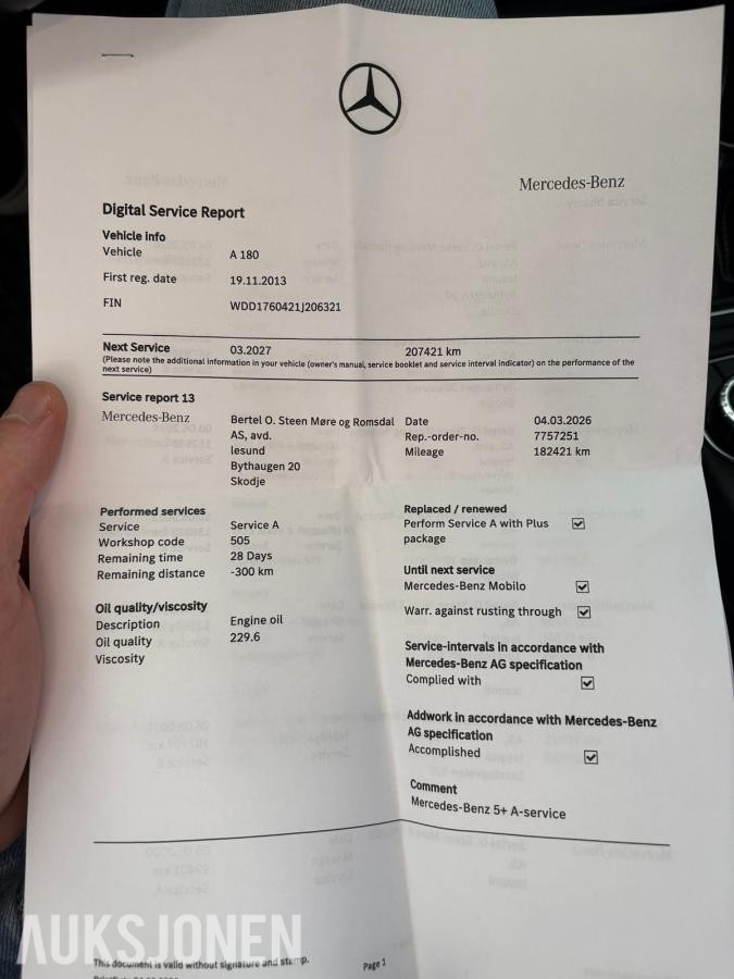 2014 MERCEDES-BENZ A180 DEFA KUPEVARMER S+V DEKK EU OK TIL 09.2028