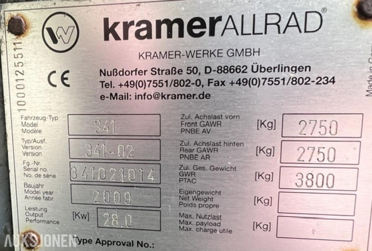 2009 Kramer Allrad 280 hjullaster, 2 444 timer, redskapspakke