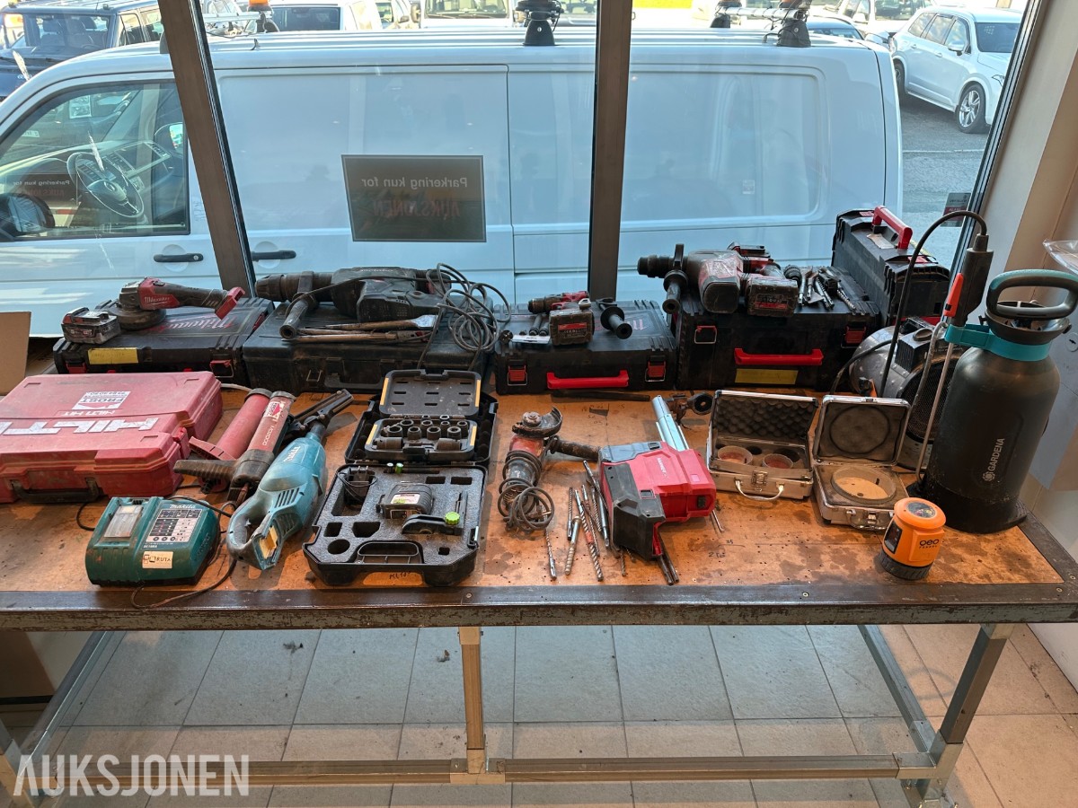Verktøyparti med Milwaukee, Metabo, Makita, Hilti og Hammermax