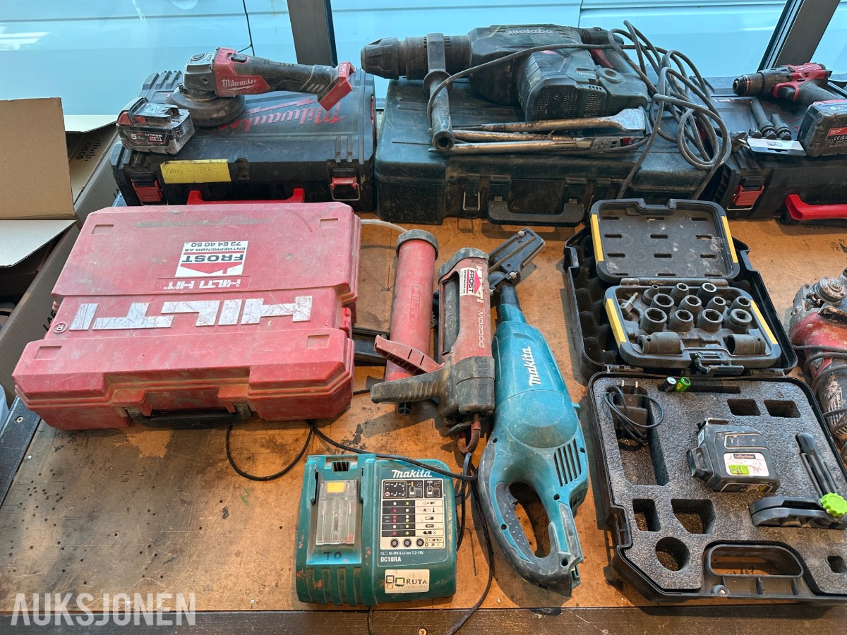 Verktøyparti med Milwaukee, Metabo, Makita, Hilti og Hammermax