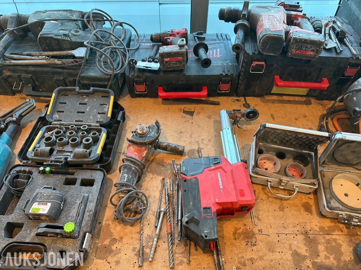 Verktøyparti med Milwaukee, Metabo, Makita, Hilti og Hammermax