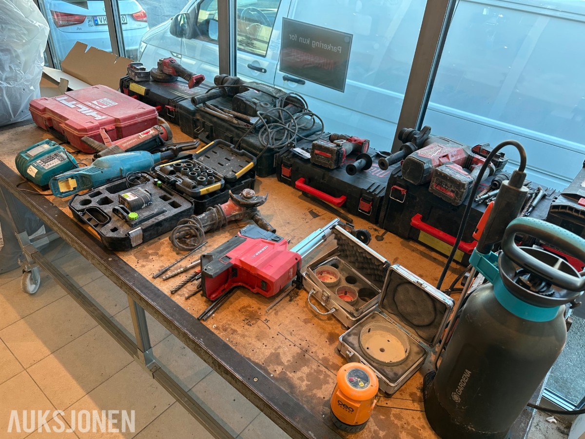 Verktøyparti med Milwaukee, Metabo, Makita, Hilti og Hammermax