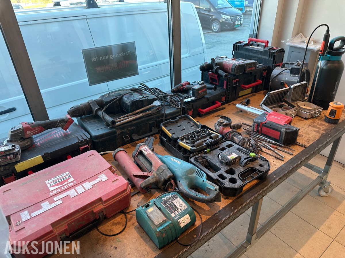 Verktøyparti med Milwaukee, Metabo, Makita, Hilti og Hammermax