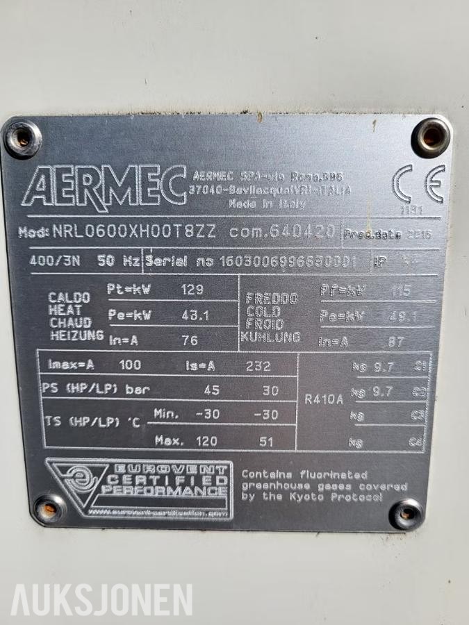 Aermec 129Kw varmepumpe NRL0600XH00T8ZZ