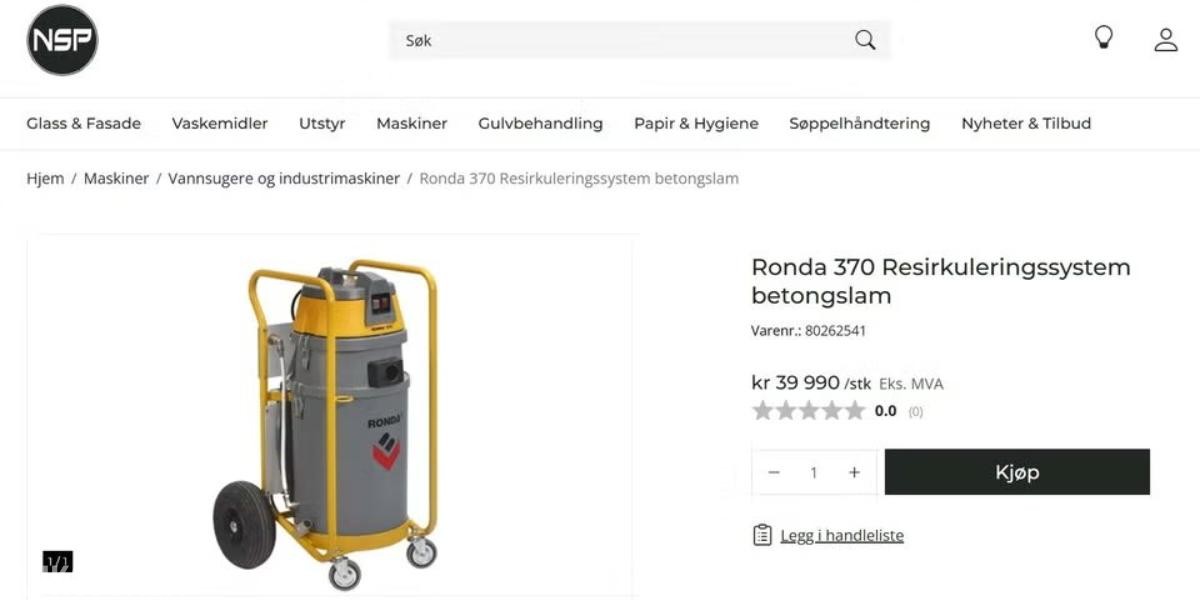 Ronda 370 støvsuger med resirkulering av rent vann