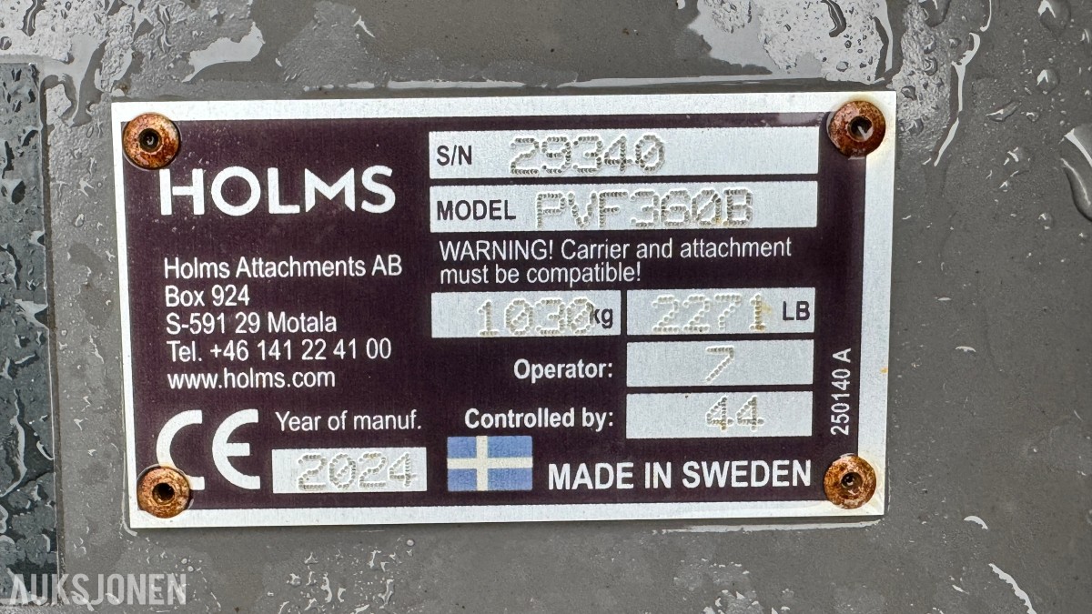 2024 Holms PVF360B vikeplog – 3,6 meter