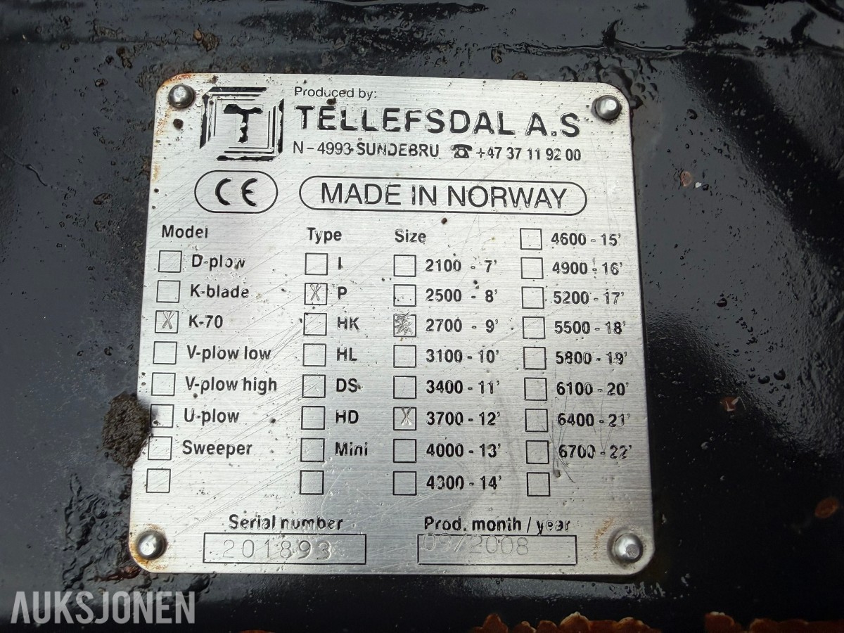 2008 Tellefsdal K-70 P 3700 Snøplog