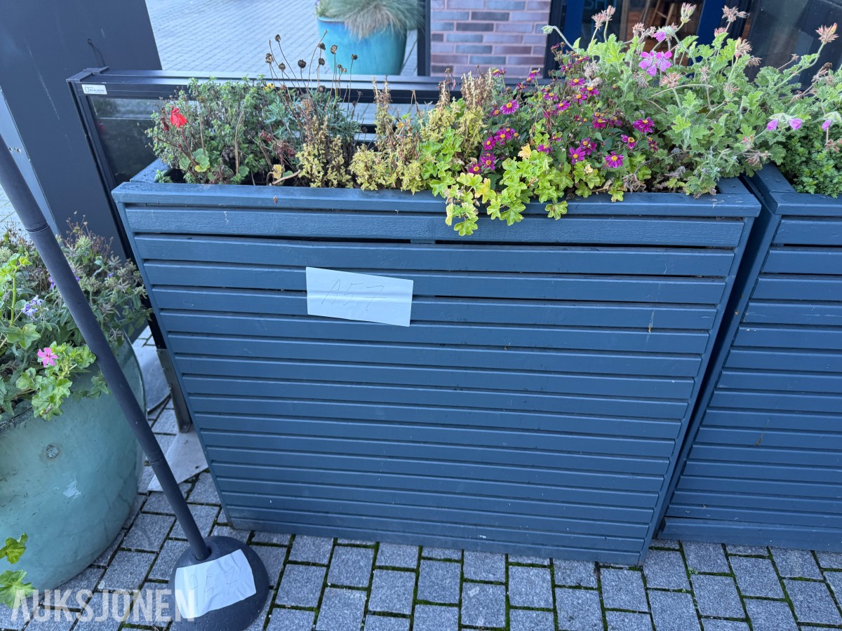 Blomsterkasser og serveringsskilt