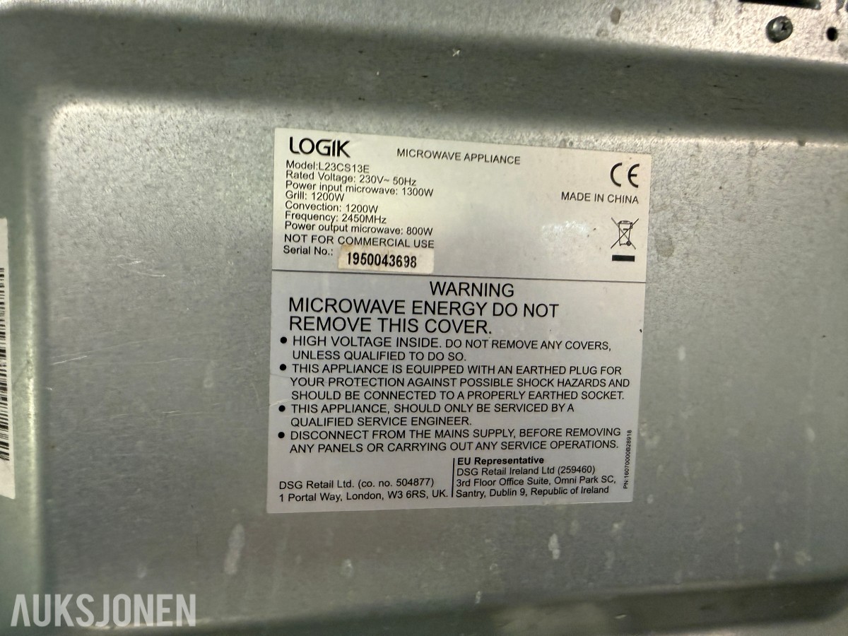 Logik L23CS13E kombimikrobølgeovn 23 l med grill og varmluft