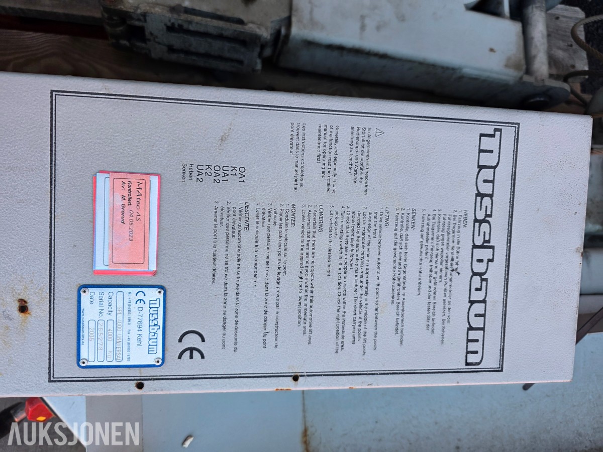 2006 Nussbaum SPL 4000 2 søylet billøfter- 4 tonn