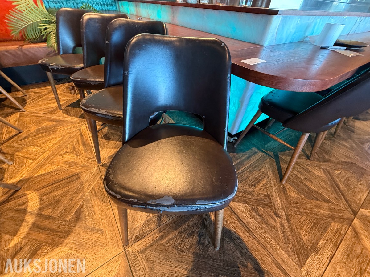 4 stk. restaurantstoler med mørkebrunt trekk og treben