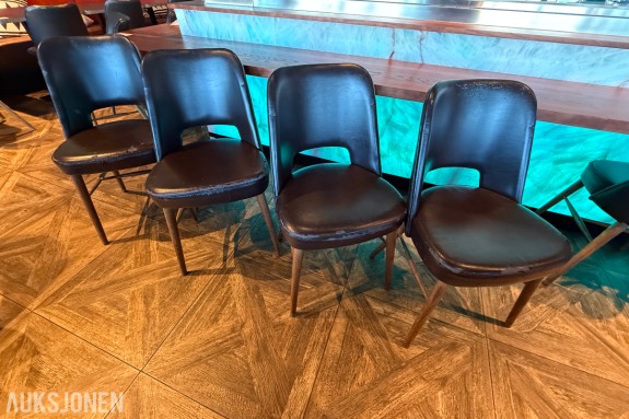 4 stk. restaurantstoler med mørkebrunt trekk og treben