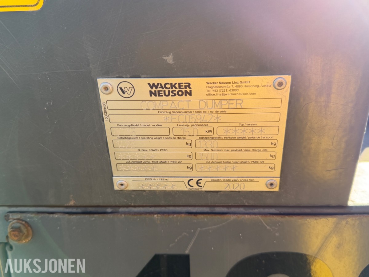 2020 Wacker Neuson DT15 Kompakt dumper / 516 Timer