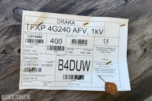 Draka TFXP 4G240 AFV 1kV kabel på trommel - Ca. 140 meter