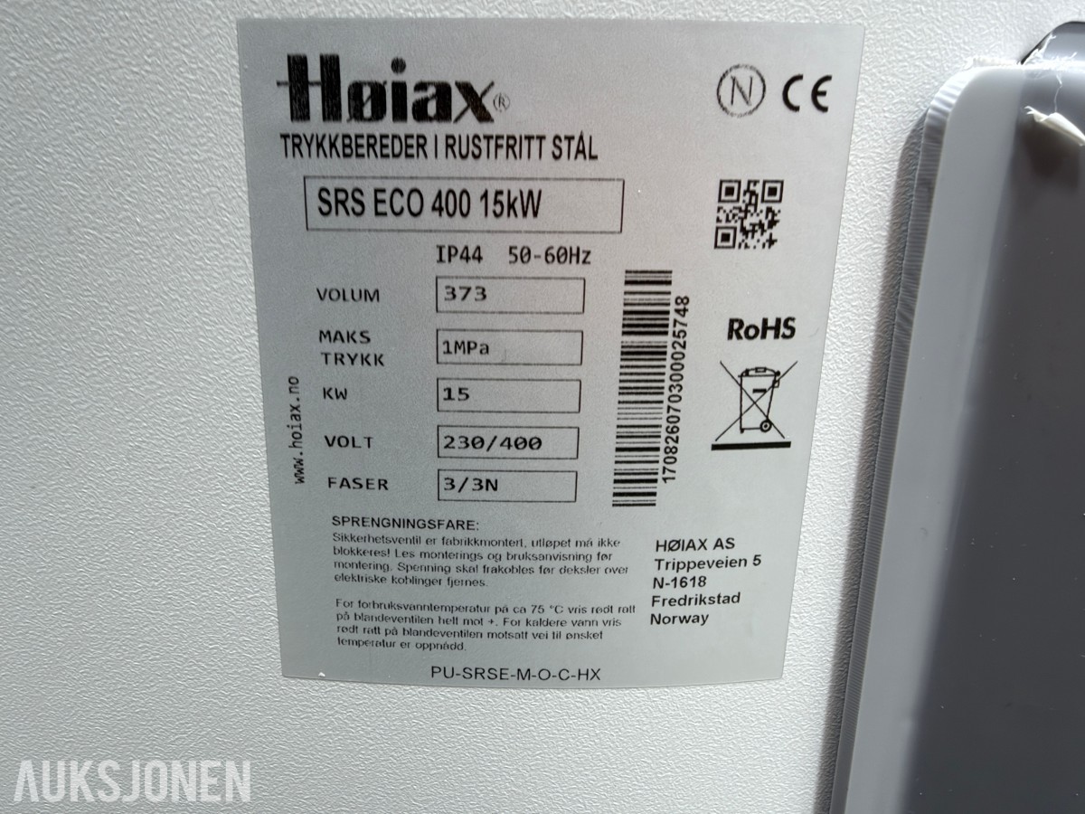 2026 Høiax SRS ECO 400 15 kW varmtvannsberedere. 
