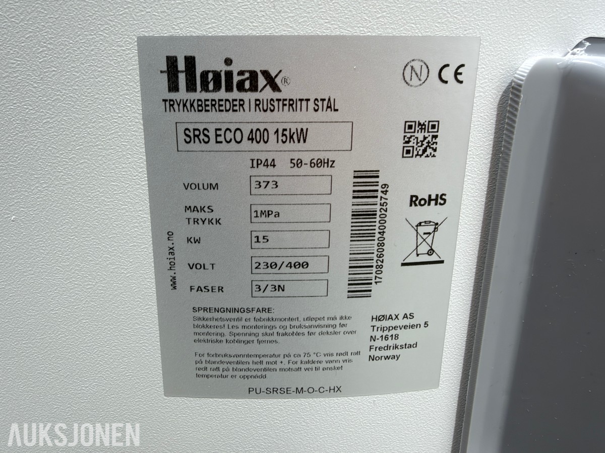 2026 Høiax SRS ECO 400 15 kW varmtvannsbereder
