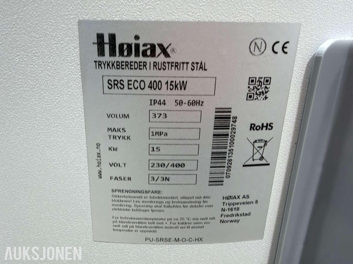 2026 Høiax SRS ECO 400 15 kW varmstvannsbereder