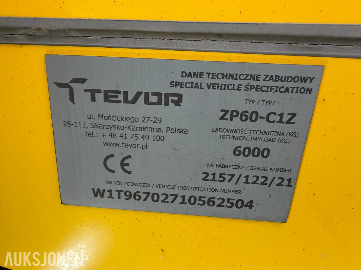 2022 Mercedes-Benz Atego 1630L bergingsbil med Tevor ZP60-C1 påbygg