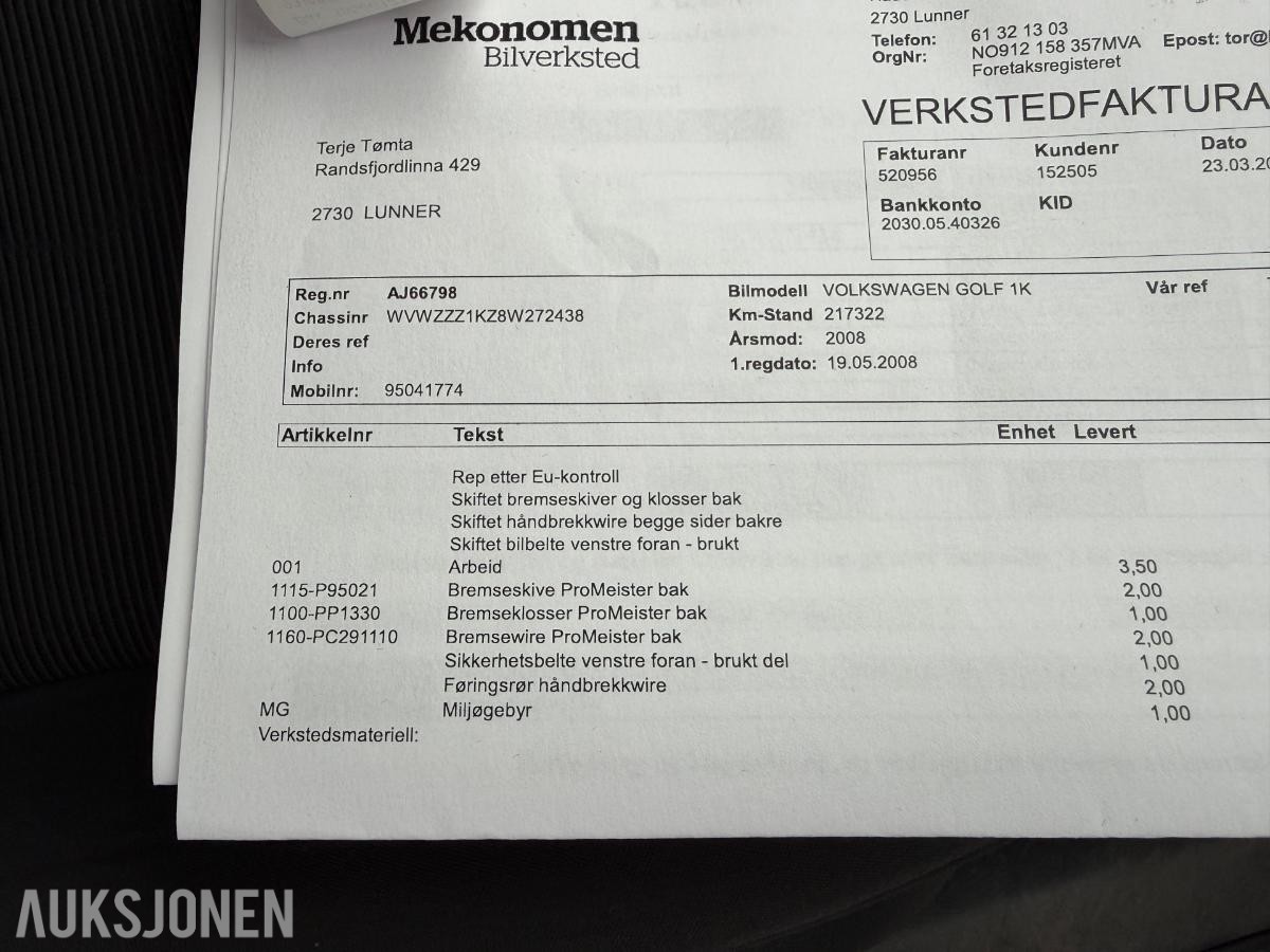 2008 Volkswagen Golf 1.4 Bensin 80hk EU ok til 01.2028
