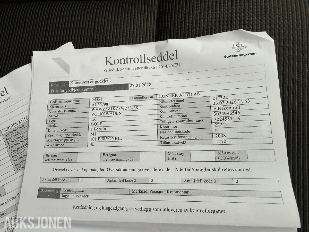 2008 Volkswagen Golf 1.4 Bensin 80hk EU ok til 01.2028
