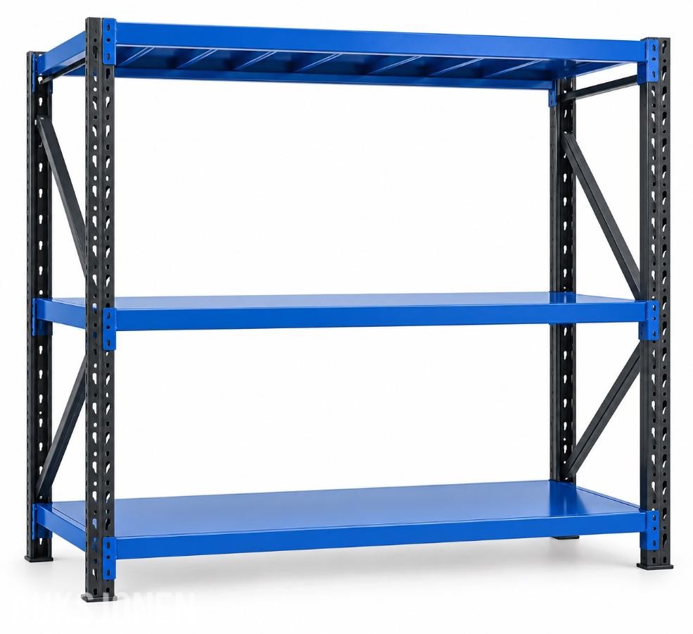 4 stk komplette Lagerreoler 200×60×200cm – Svart+blå 1200kg
