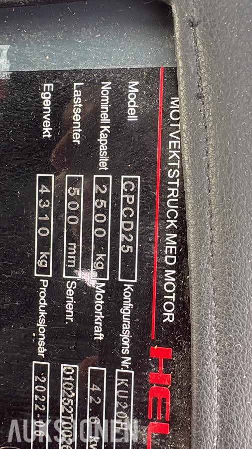2022 Heli CPCD25 Motvektstruck diesel 44timer