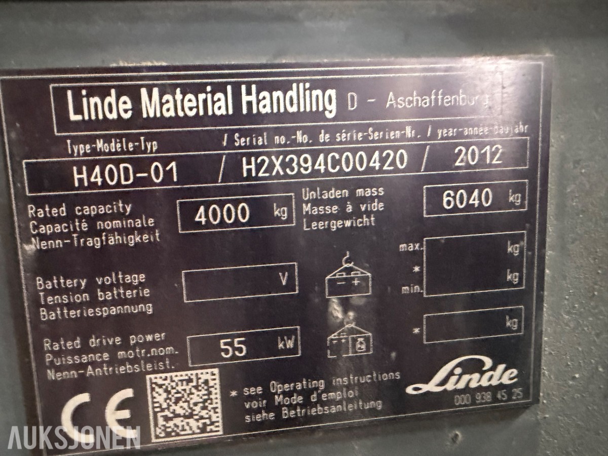 2012 mod. Linde H40D. Motvektstruck. Rep objekt