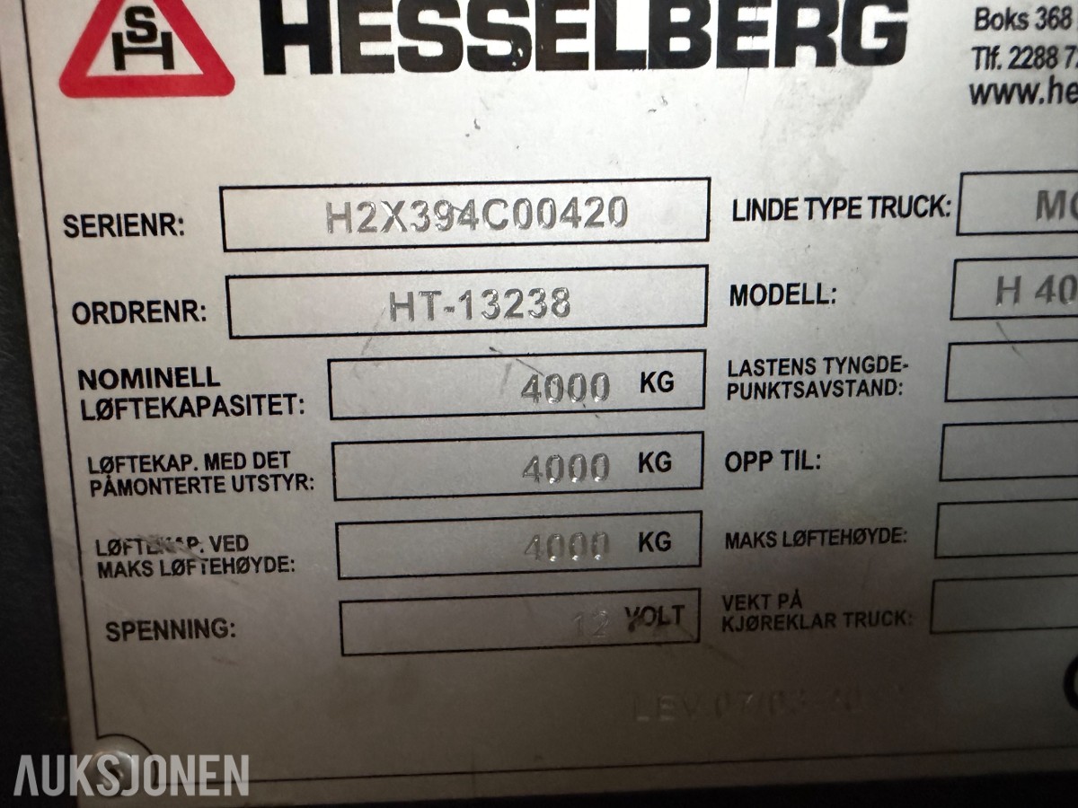 2012 mod. Linde H40D. Motvektstruck. Rep objekt