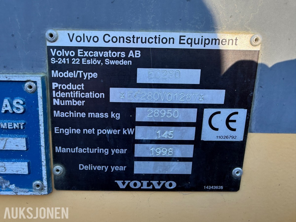 1998 Volvo EC280 Beltegraver, 9 129 t