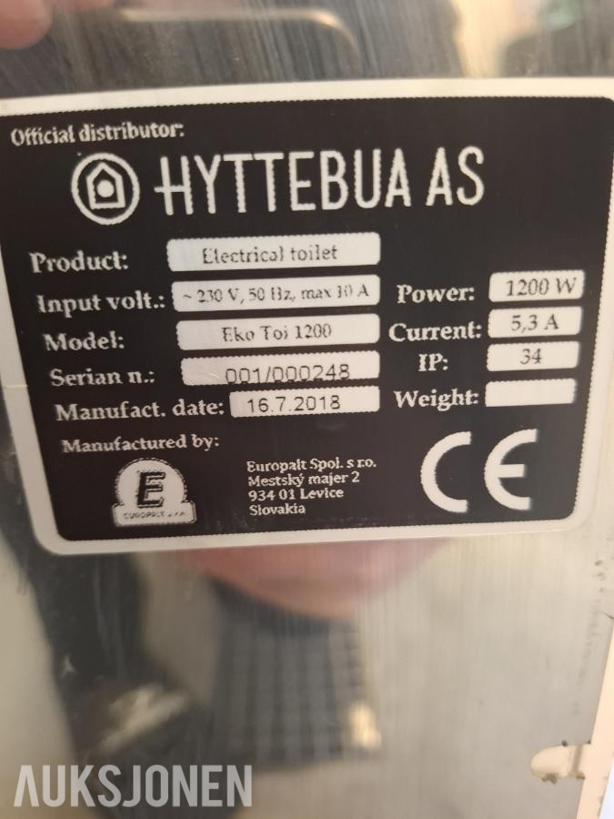 2019 Forbrenningstoalett Eko Toi 1200 V2