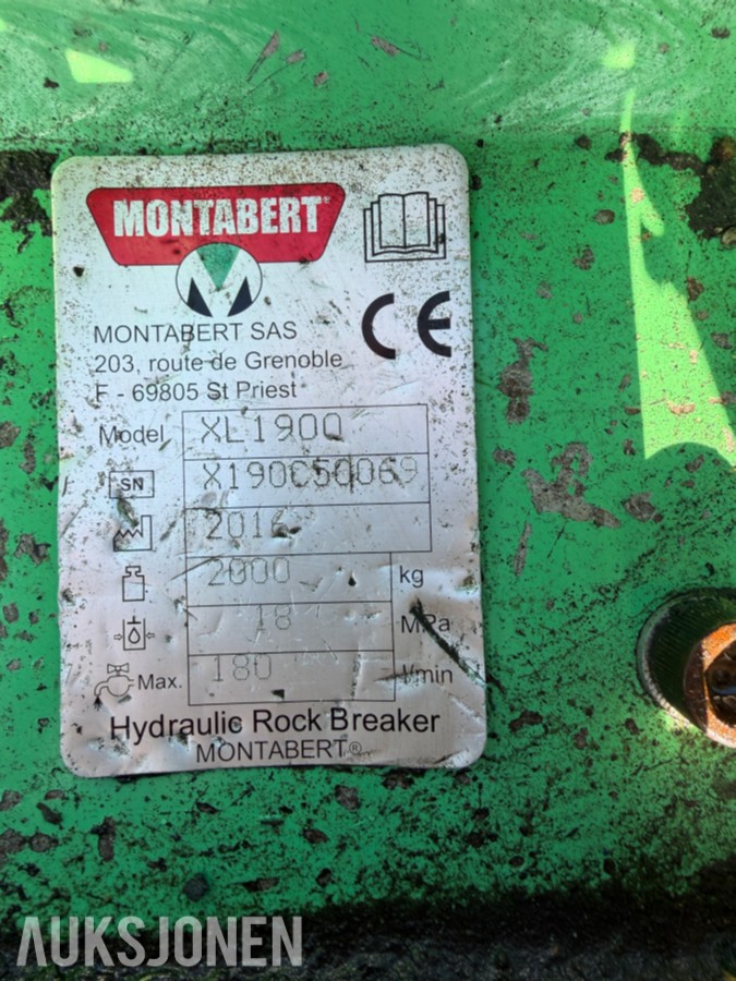 2016 Andre MONTABERT XL1900 HYDRAULISK HAMMER – S70-FESTE