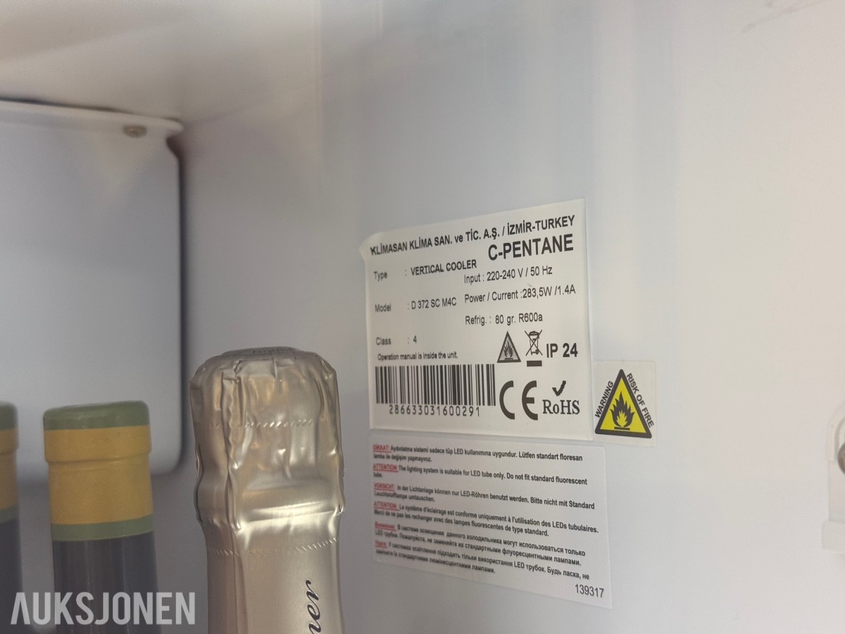 Coca-Cola kjøleskap / drikkekjøler med glassdør – Klimasan C-Pentane – Uten nøkkel 