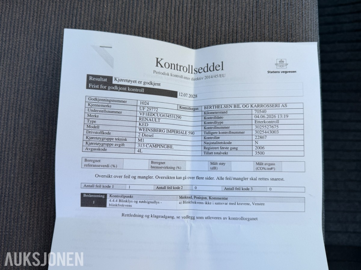 2006 Renault Weinsberg Imperiale 590 Camper, 75618km, EUOK2028