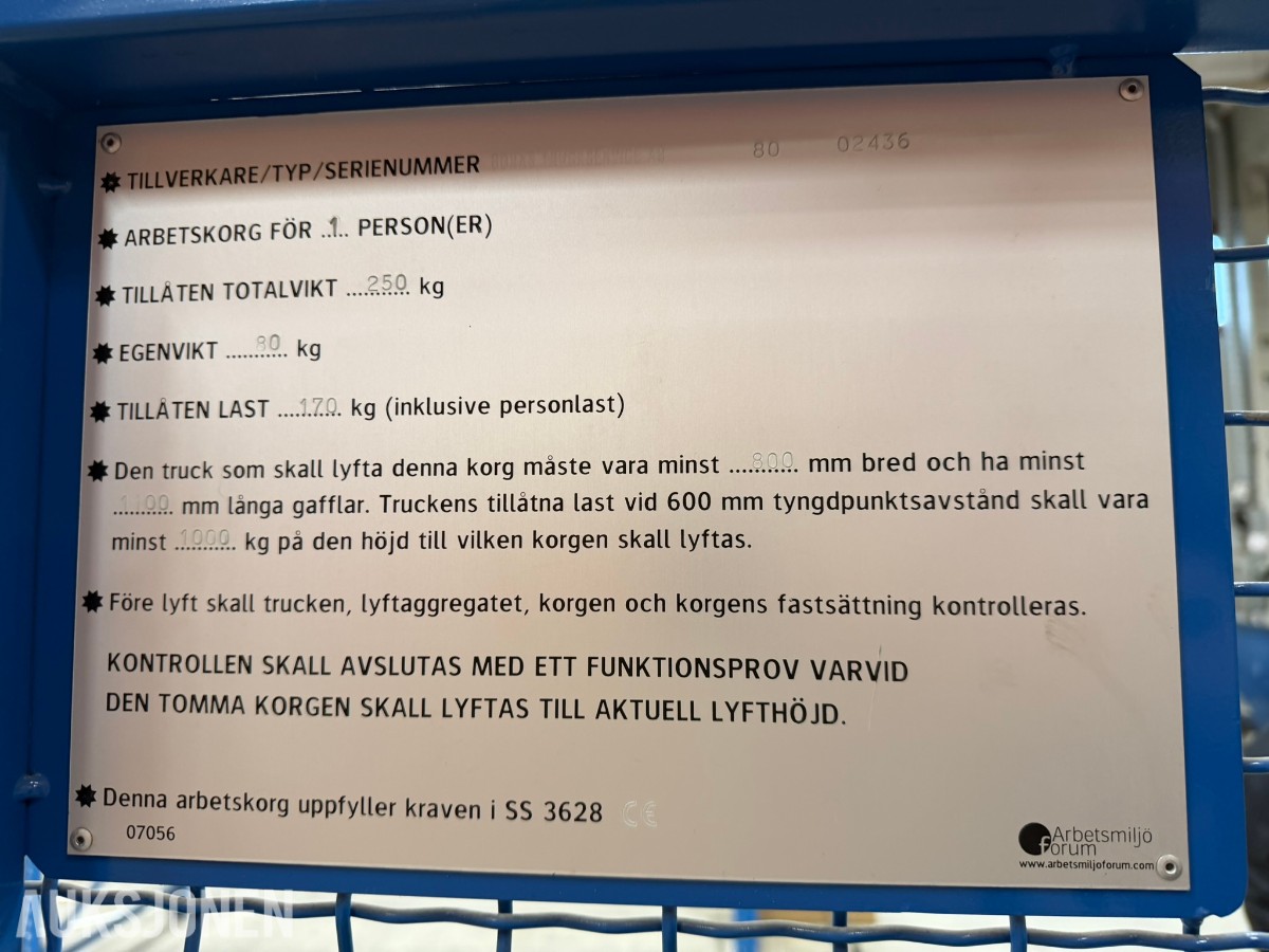 Arbeidskurv til truck – sikker personløftplattform