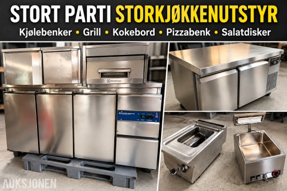 Stort parti med storkjøkken utstyr - Kjølebenker - Grill - Salatdisker +++