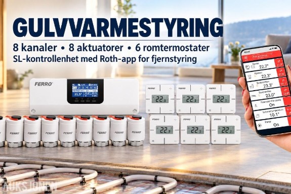 Komplett sett for styring av gulvvarme – 8 kanaler Styring av gulvvarme