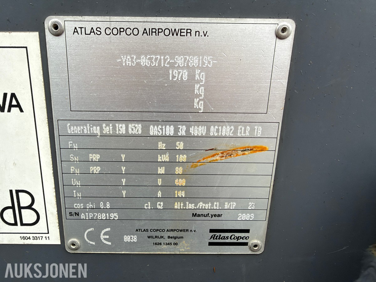 2009 Atlas Copco QAS 100 dieselgenerator 100 kVA