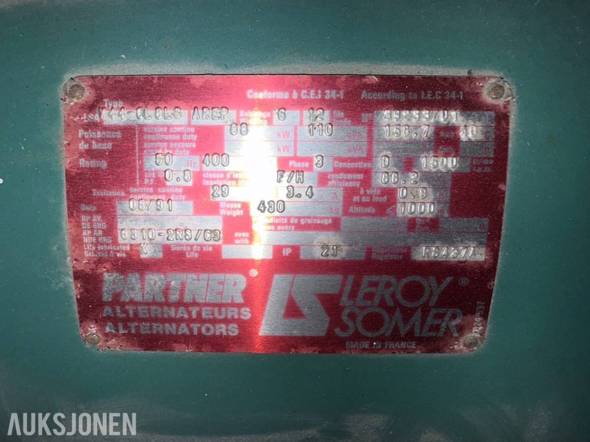 Containeraggregat 110 kVA / 88 kW diesel 400 V, 185 timer, rep,objekt