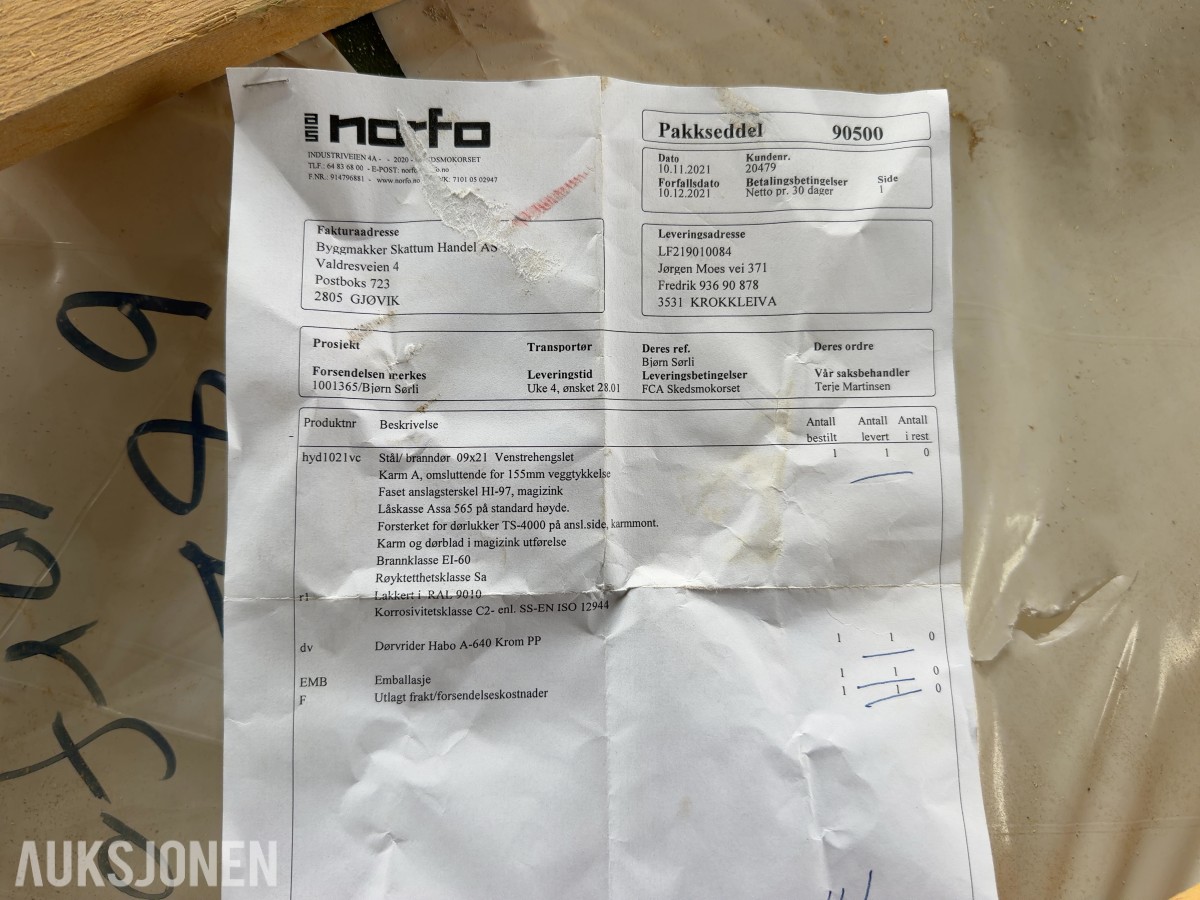 Norfo branndør i stål 09x21 – EI60 – venstrehengslet – RAL 9010