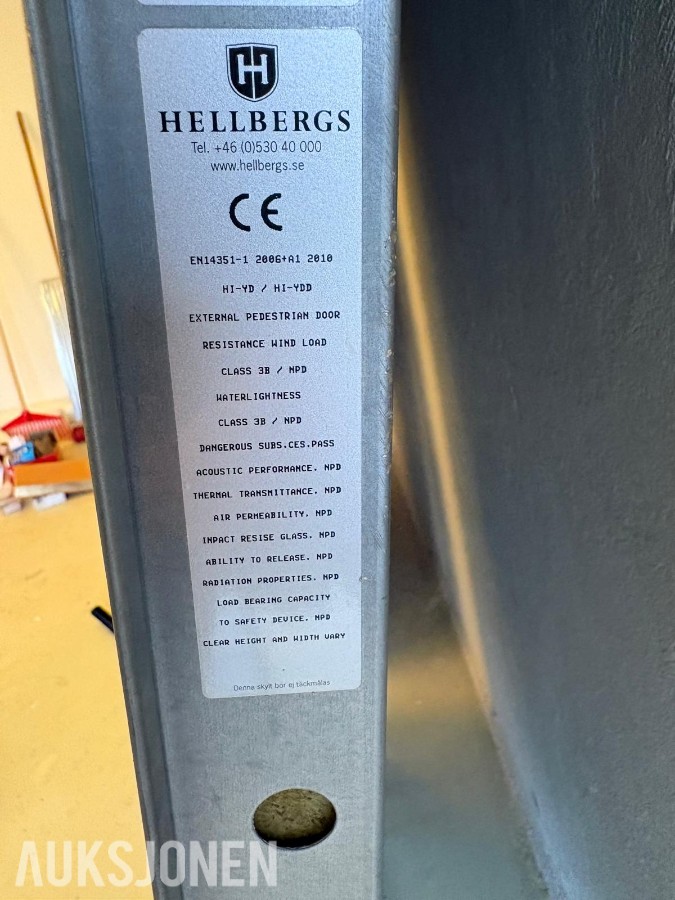 Hellbergs dobbel ståldør HI-YDD – 22x21M – EI60 – med karm