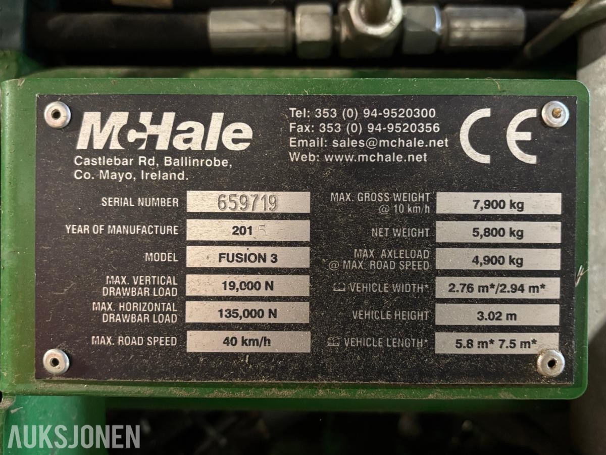 2015 McHale Fusion 3+ rundballepresse med integrert plastpakker