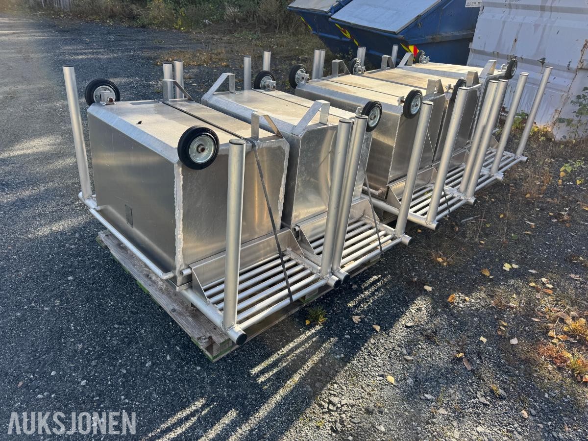 Søppelkasser aluminium på hjul / 5 stk / ubrukt
