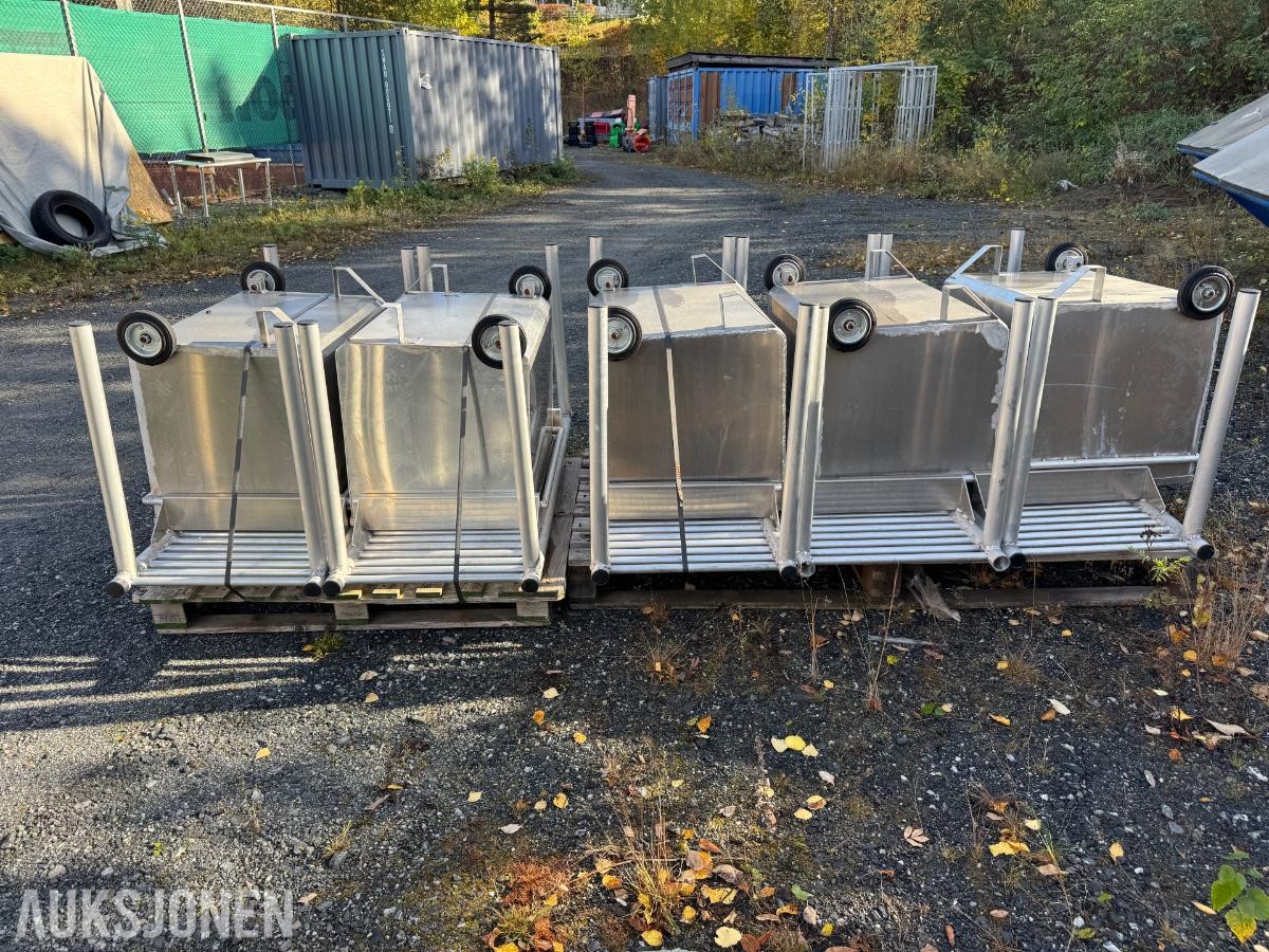 Søppelkasser aluminium på hjul / 5 stk / ubrukt