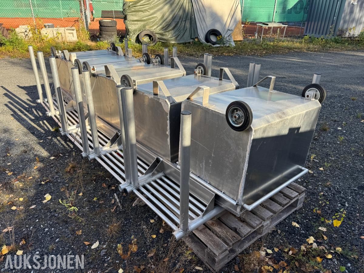 Søppelkasser aluminium på hjul / 5 stk / ubrukt