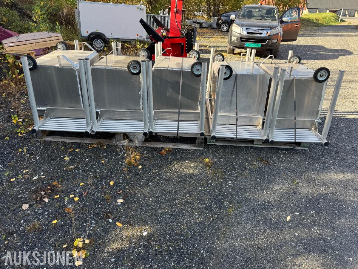 Søppelkasser aluminium på hjul / 5 stk / ubrukt