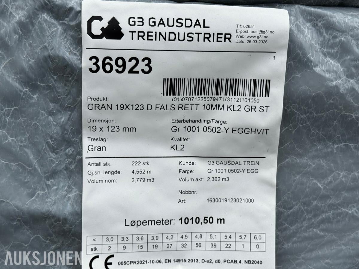 1 PAKKE KLEDNING DOBBELTFALS RETT 19X123 MM GRUNNET HVIT