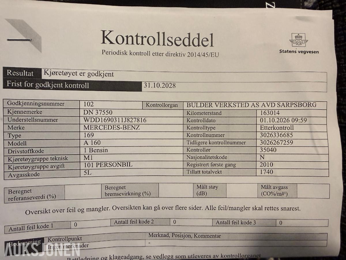 2010 Mercedes-Benz A160 1.5 95hk s+v dekk eu ok 10.2028
