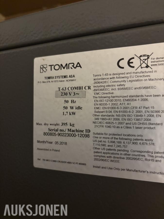 2018 Tomra T-63 Combi CR Pantemaskin