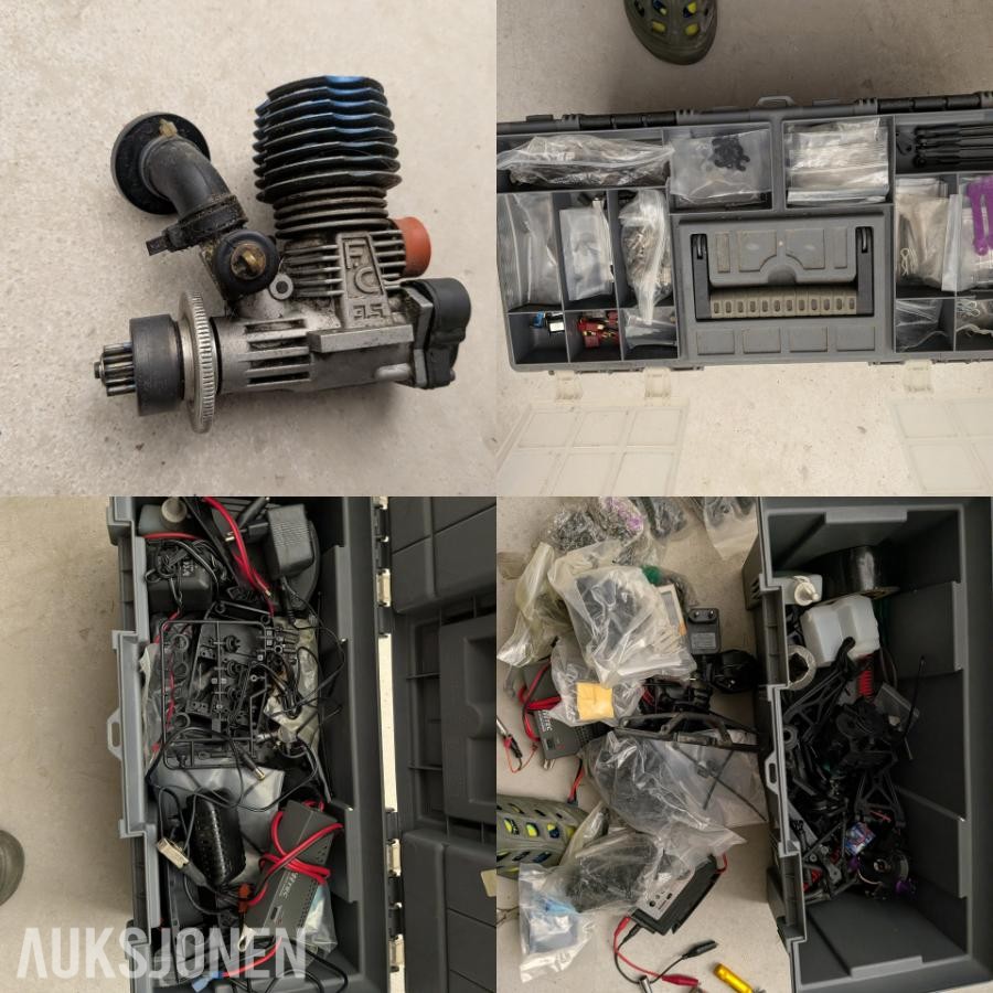 Stor RC Nitro-samling 4 biler, Startkasse, Ladere, Deler, etc.