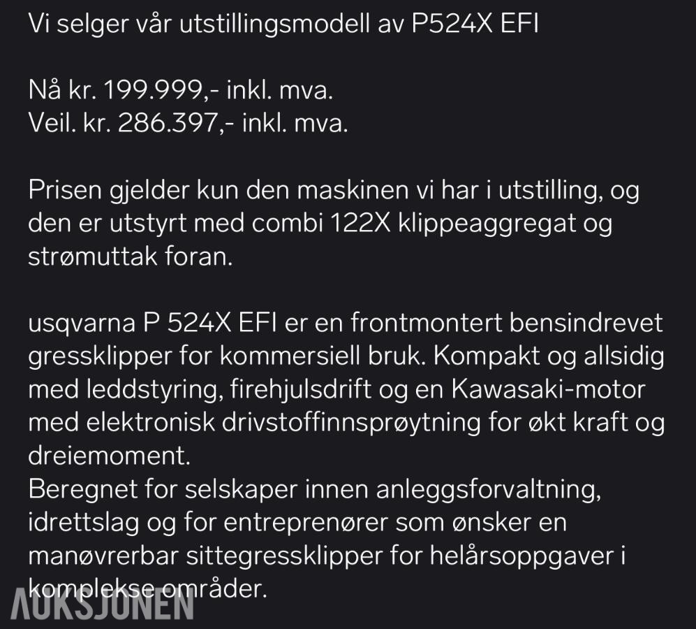 2020 HUSQVARNA P 524EFI  FRONTKLIPPER| KUN 380 TIMER !! 